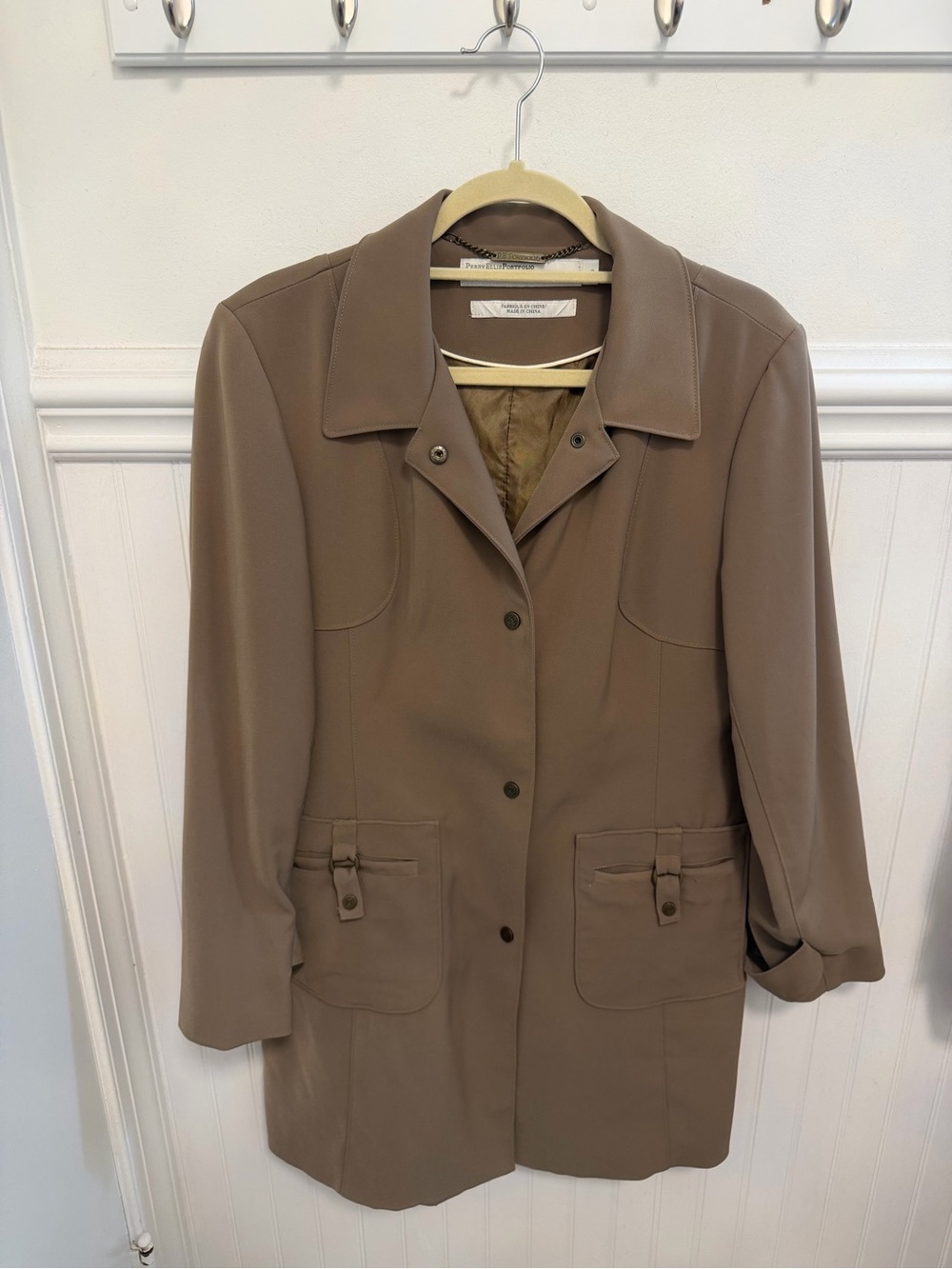Perry Ellis Taupe Long Trench Coat